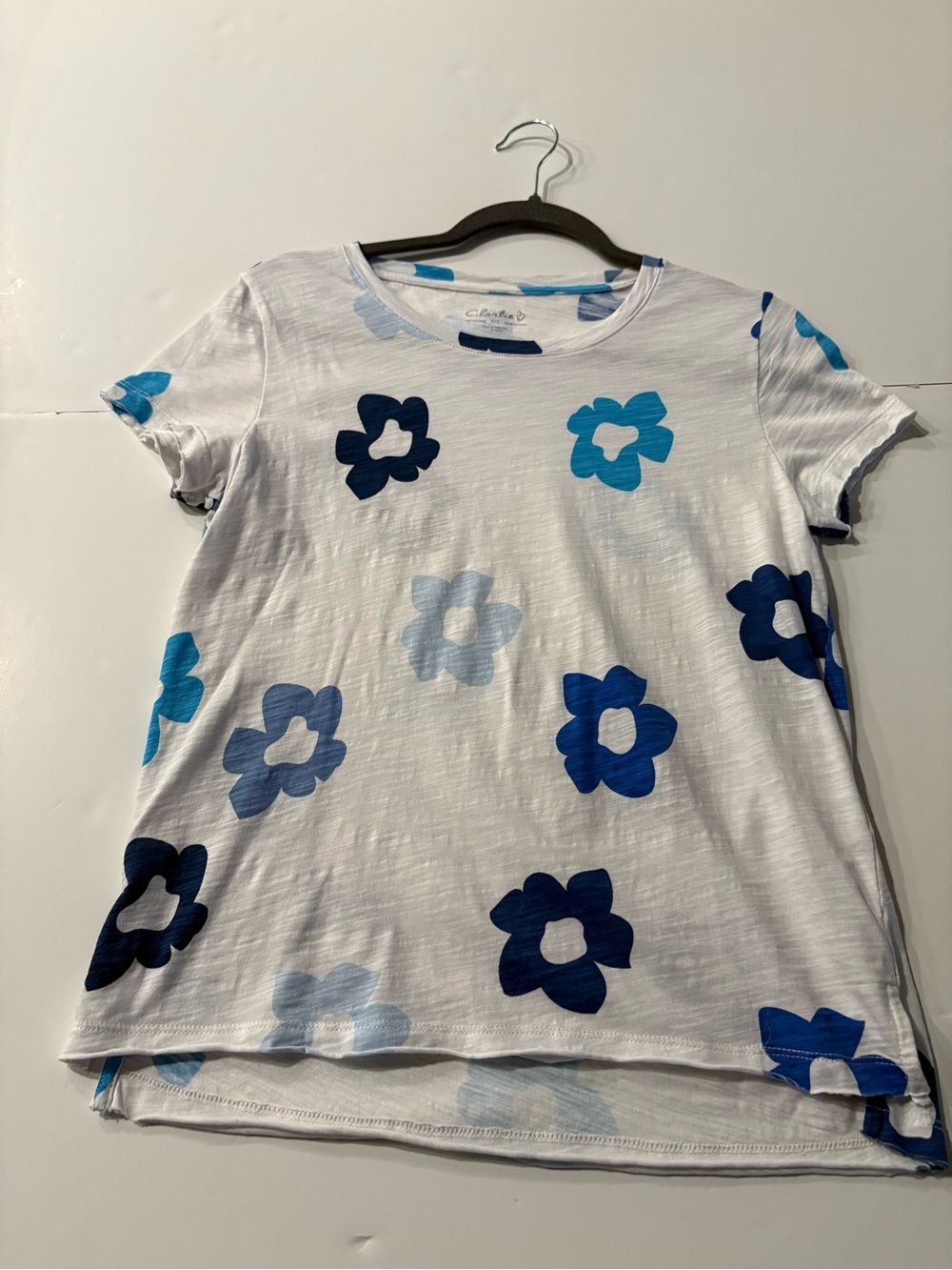 CHARLIE B White Tee with Blue Floral Print